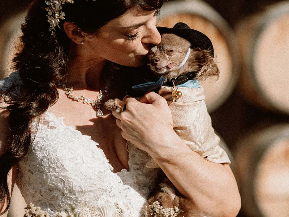 bride with dog