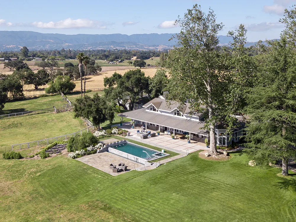 Santa Ynez Farmhouse Aerial View