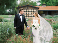bride and groom in garden Thumbnail